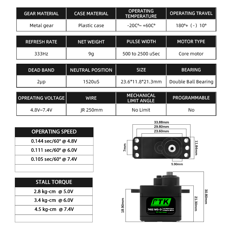 PTK 7452 MG-D 9g Digital Servo - Rc Helicopter Parts recensione e prezzo